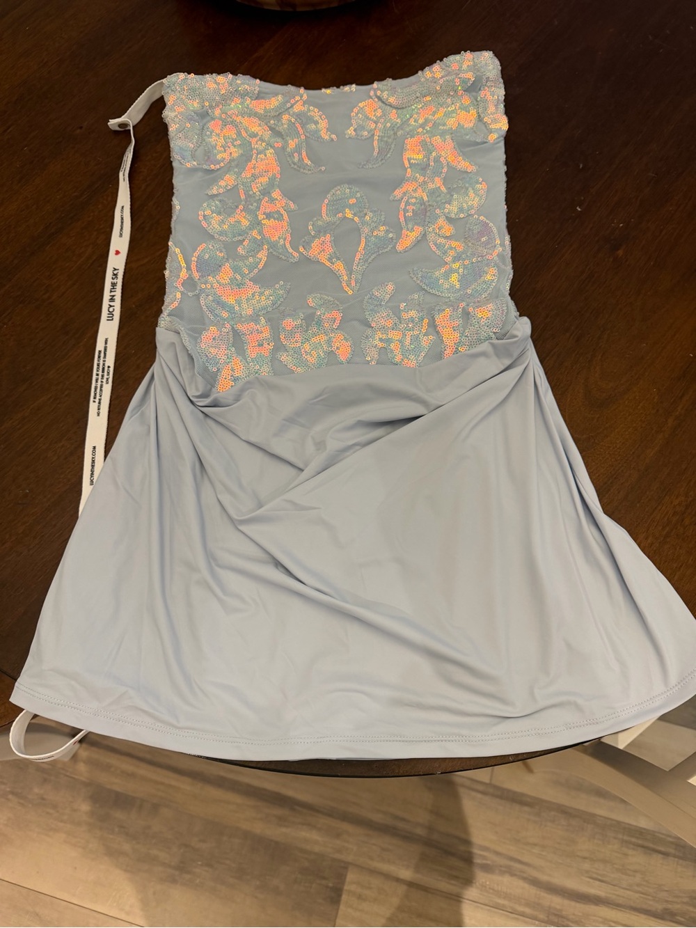 Lucy in the Sky Light Blue Sequin Bodice Mini Dress, Strapless